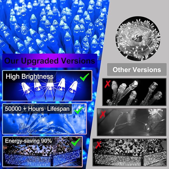 666 LED 66FT Icicle Lights Waterproof- 148 Drops 12 Modes Christmas Light with Memory Timer, Dimmable Christma TreeLights for Roof Balcony Holiday Gifts Blue