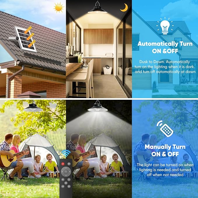 Solar Shed Lights Indoor Outdoor, Motion Sensor Solar Pendant Light with Remote Control,Upgraded 5 Lighting Modes 1200LM IP65 Waterproof Dusk to Dawn Lamp for Garage Gazebo Barn(Single Lamp)