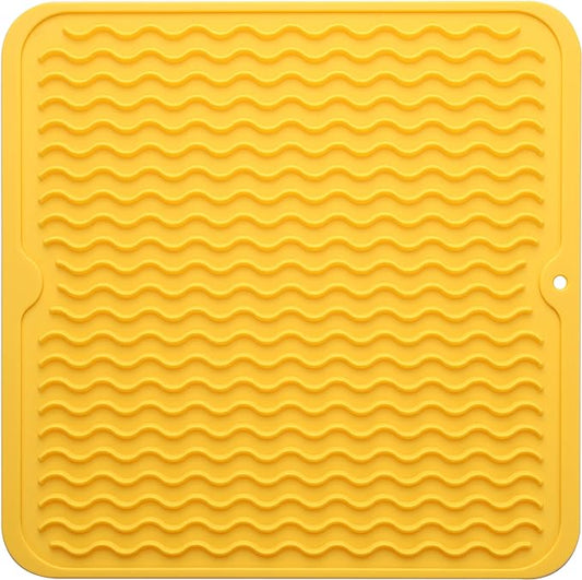 Silicone Dish Drying Mat for Multiple Usage,Easy clean,Eco-friendly,Heat-resistant Silicone Mat for Kitchen Counter or Sink,Refrigerator or Drawer liner Yellow M 12 inches x 12 inches