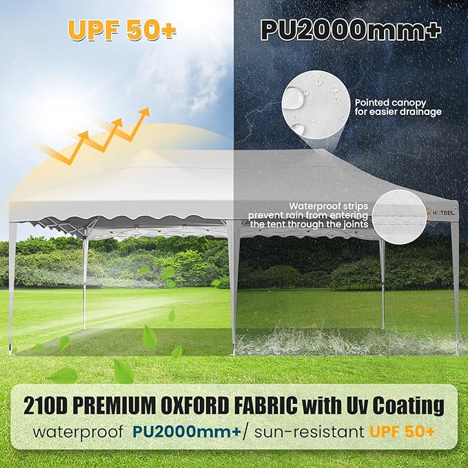 HOTEEL 10×20 Pop Up Canopy, Canopy Tent UV 50+ and Waterproof, Thickened Frame, Large Space Easy Tent, Outdoor Canopies for Weddings, Beaches, Parties, Patio (White)