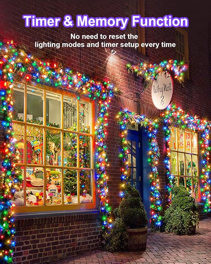 125FT 380LED Christmas Lights, Extra Long Outdoor String Lights Waterproof, Timer & Memory, 8 Modes Dimmable Plug in Fairy for Classroom Decor Outside Tree Wedding Patry Multicolor