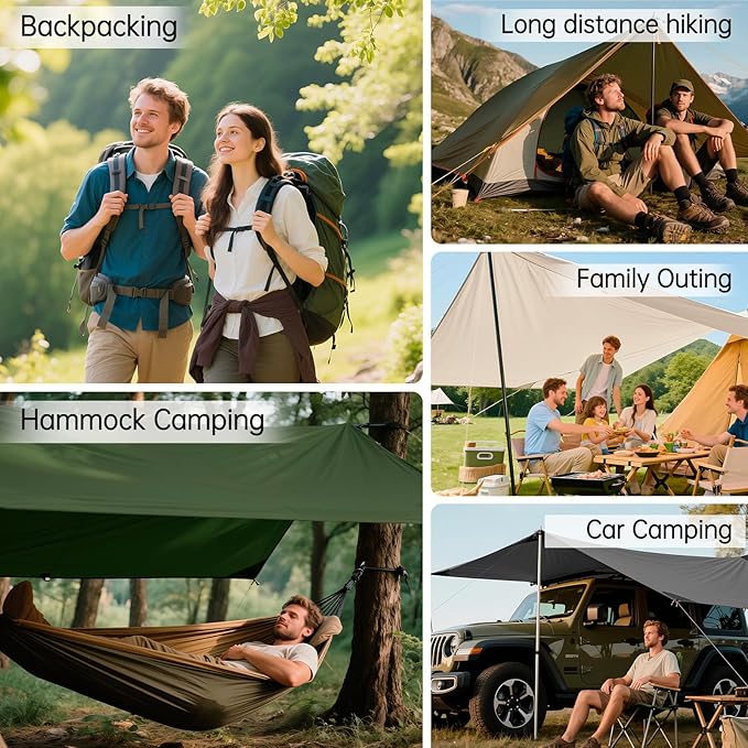 FREE SOLDIER Waterproof Portable Tarp Multifunctional Outdoor Camping Traveling Awning Backpacking Tarp Shelter Rain Tarps (Simplify Brown 10×10.5ft)