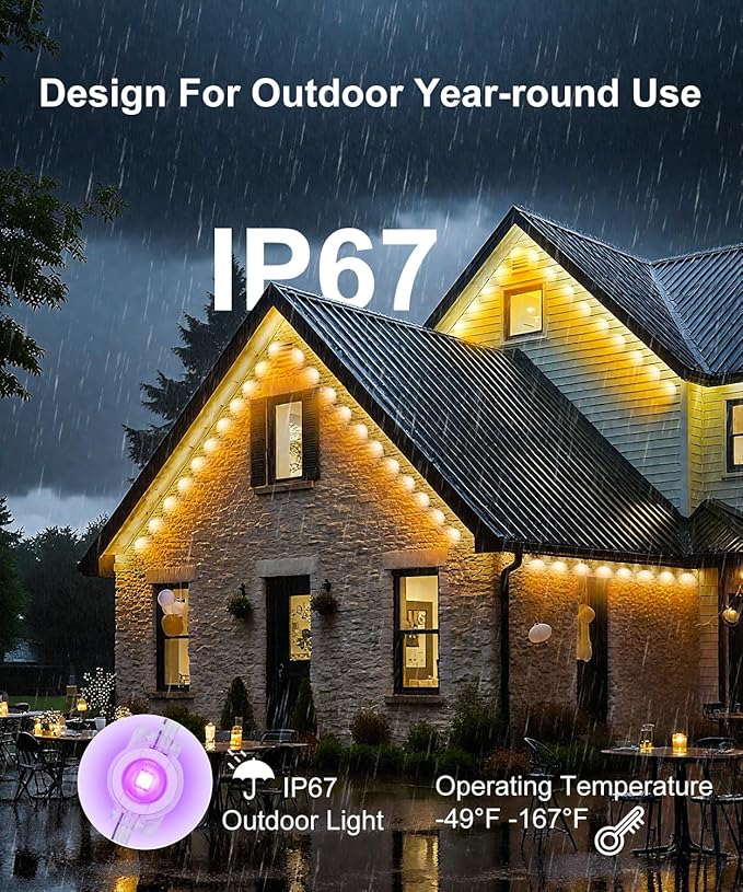 300Ft Permanent Outdoor Lights,Smart RGB Outdoor Lights with Remote APP Control, IP67 Waterproof Outside Light for House for Daily, Garden, TV Backlights, Christmas Decor