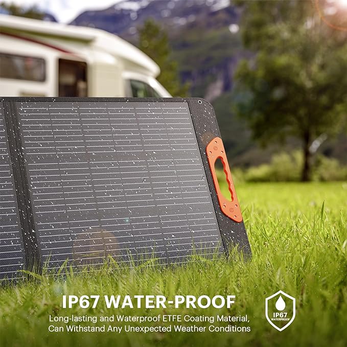 100W Portable Solar Panel,Camping Essentials, 20V ETFE Foldable Solar Charger for Power Station,QC3.0 USB-A &Type-C Output,23.5% High Efficiency IP67 Waterproof for Camping RV Hurricane