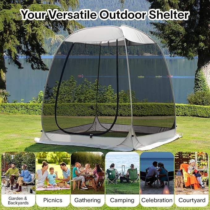 LEEDOR Pop Up Screen House, 6-10-15 Person Outdoor Screen Tent，Camping Screen Room with Carry Bag, Screened Gazebo with Mosquito Netting, Instant UV Resistant Sun Shelter for Garden, Patio, Backyard