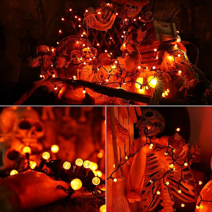 Brizled Orange Halloween Lights, 24.67ft 70 LED G12 Outdoor String Lights, 120V UL Listed Connectable for Tree, Party, Room Decor