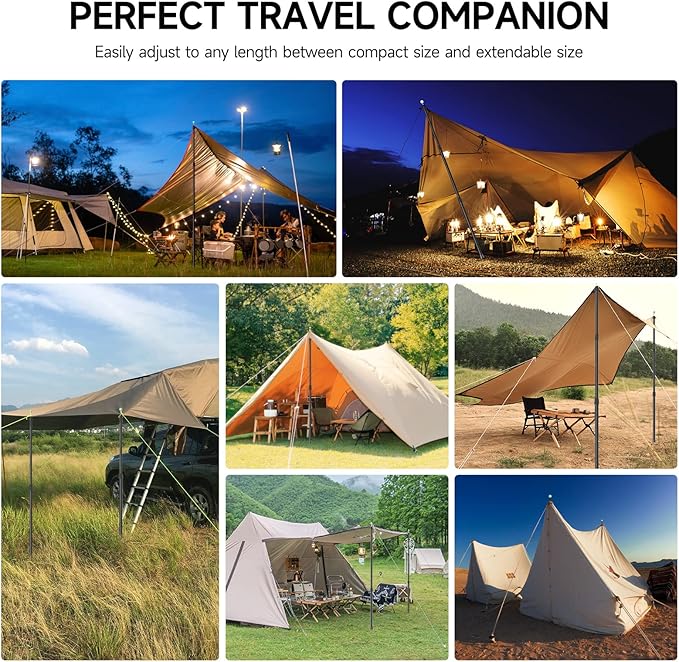 SANLIKE Telescoping Tarp Poles Tent Poles, 96" Aluminum Canopy Poles Extendable Pole for Awning Shelter Camping Hiking Backpacking, Luminous Tip Cap Design, Set of 2, Black