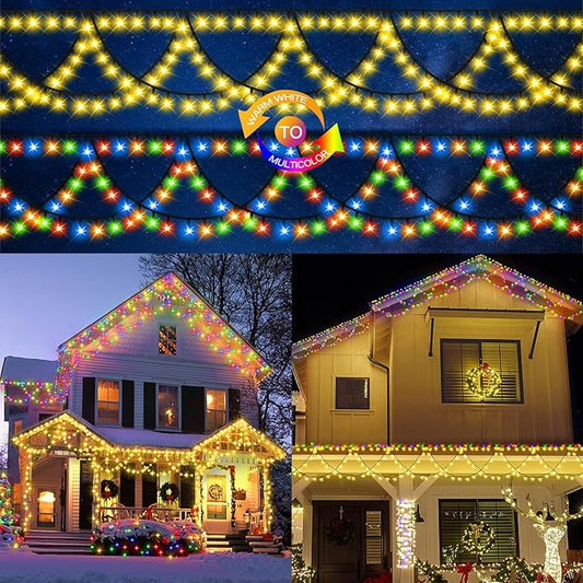 KAZOKU Christmas Light Outdoor 380LED 40FT Waterproof Fairy String Lights Extendable Half-Round Christmas Lights Remote Control 11 Lighting Modes House Indoor Yard Holiday Decorations(Warm&Multicolor)