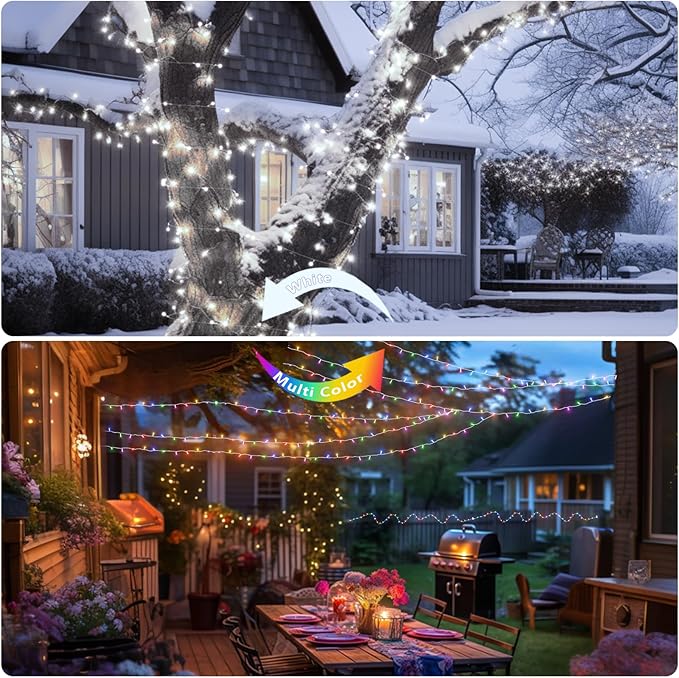 300 LED Christmas Fairy String Lights, Outdoor 128FT Waterproof Twinkle Lights, Color Changing String Lights, 11 Lighting Modes, Timing, Christmas Decoration-Multicolor to Cold White