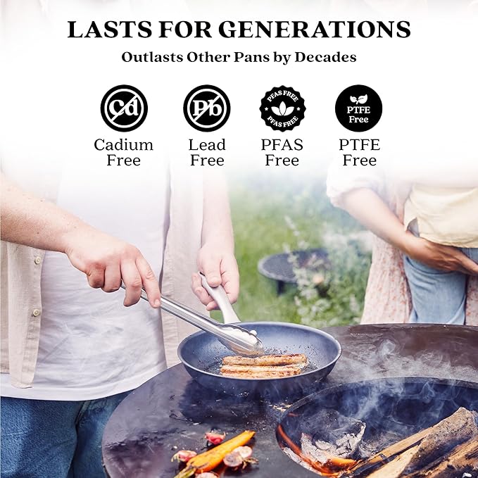 Alva Black Angus 9.5" Carbon Steel Frying Pan, Chef-Grade Hammered Blue Steel Skillet, Naturally Nonstick When Seasoned, PFAS/PFOA Free, Induction, Oven & BBQ Compatible, Lightweight Premium Cookware