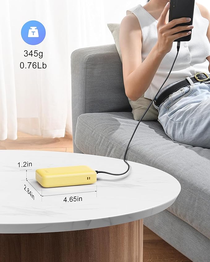 Portable Charger 20000mAh, 22.5W Power Bank Fast Charging, High Capacity Cell Phone Portable Power Banks with for iPhone, Samsung, Android etc, Travel Essential (Yellow)