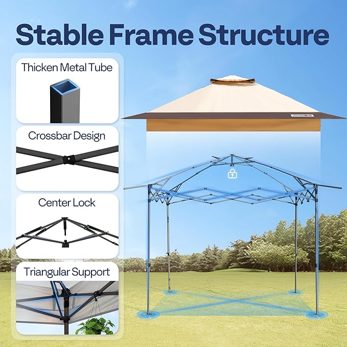 VIVOHOME10x10ft Pop Up Canopy Tent One Push Setup Outdoor Portable Shelter Tent Heavy Duty with Wheel Carry Bag and 4 Sandbags,2 Tiers Roof for Patio Garden Backyard, Beige