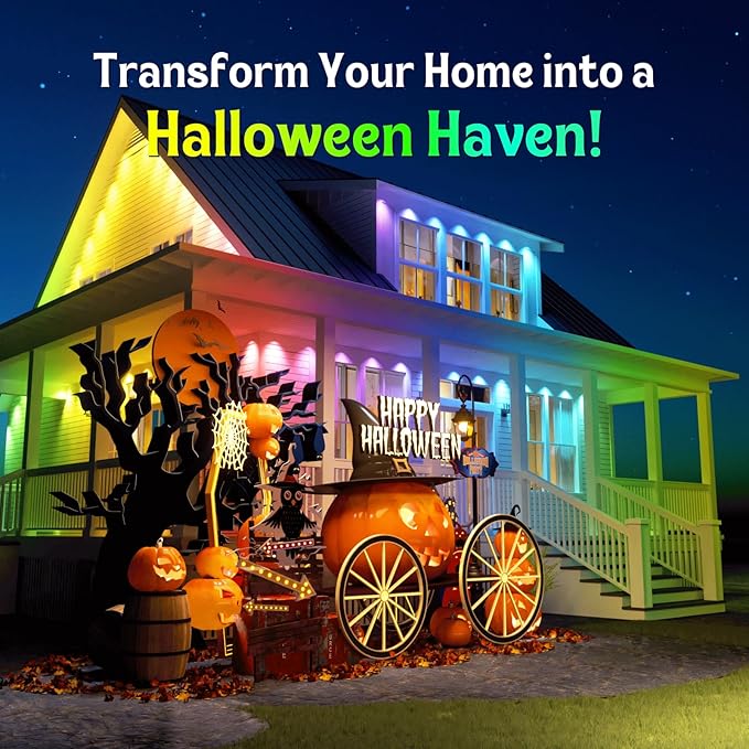 ISOPHO Permanent Outdoor Lights, RGB Smart String Light with 75 Scene Modes, Eaves LED Lights 50ft, Waterproof IP67, Suitable for All Holidays, Parties, Halloween, Christmas, App and Remote Control