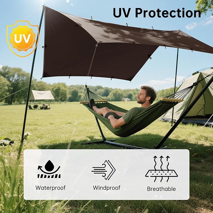 FREE SOLDIER Camping Tarp Waterproof Portable Multifunctional Outdoor Traveling Awning Backpacking Shelter Rain Tarp (Taupe 10×10.5ft)