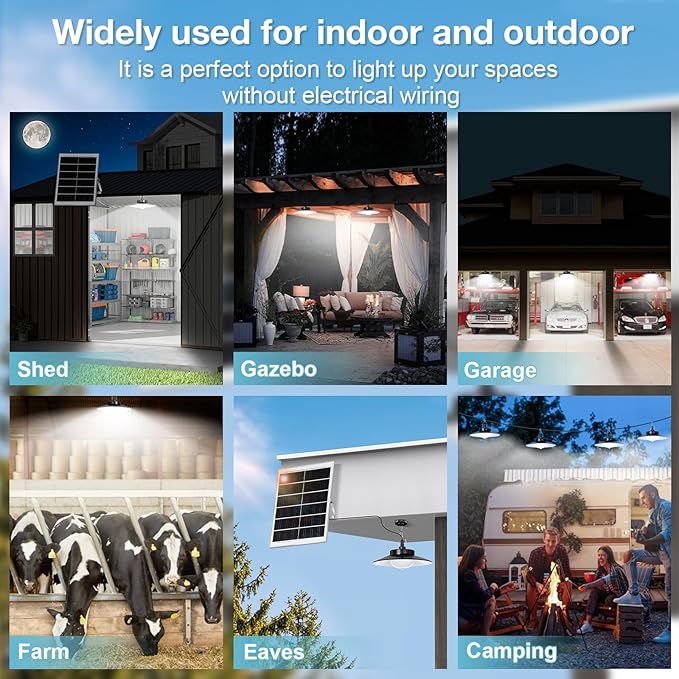 Solar Pendant Lights Outdoor,3 Heads Solar Shed Light Dimmable with Motion Sensor,Solar Powered Lights with Upgrade 5 Lighting Modes & Remote Control for Shed,Patio,Barn,Garage,Chicken Coop