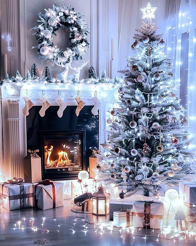 120FT 380 LED Christmas String Lights, 8 Modes Plug in Fairy Lights Connectable, Timer & Memory, Indoor Outdoor Twinkle Light for Christmas Tree Yard Outside Bedroom Classroom Decoration, Cool White