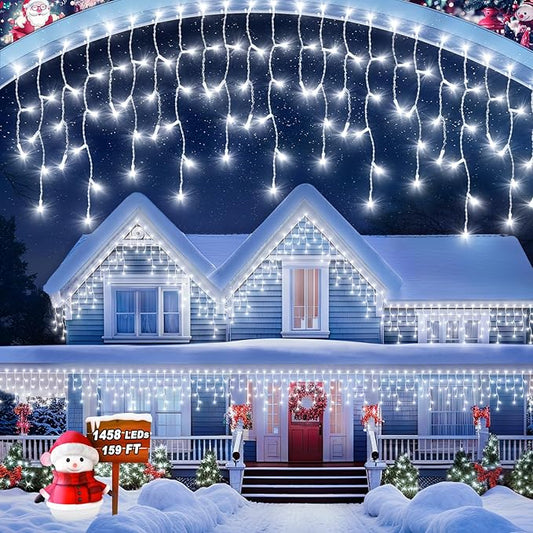 1458 LED 159 FT Wedding Decorations Outdoor, Waterproof Outside Christmas Lights Plug in, Timer & Memory, 8 Modes Fairy Lights with 324 Drops for Patio Window Holiday Pathway Indoor