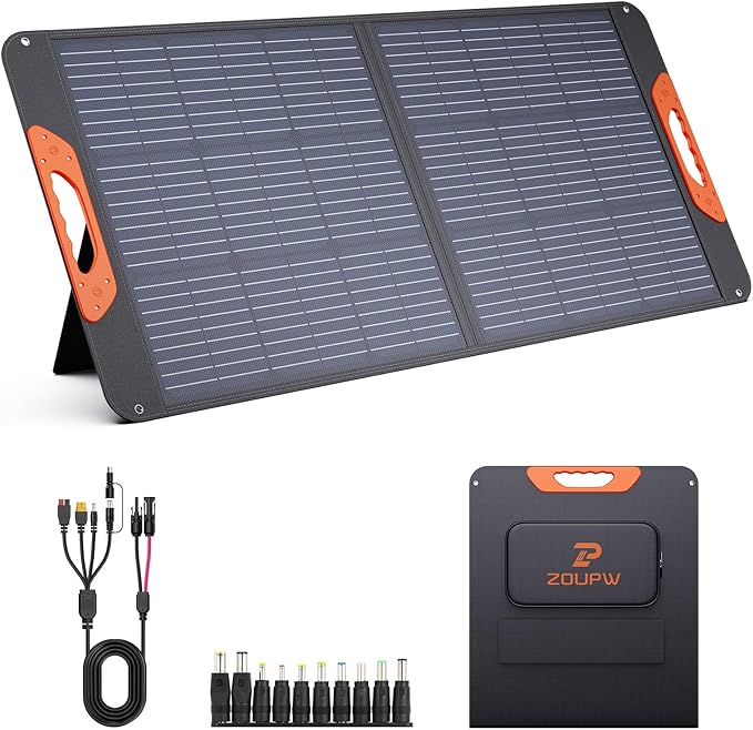 100W Portable Solar Panel,Camping Essentials, 20V ETFE Foldable Solar Charger for Power Station,QC3.0 USB-A &Type-C Output,23.5% High Efficiency IP67 Waterproof for Camping RV Hurricane