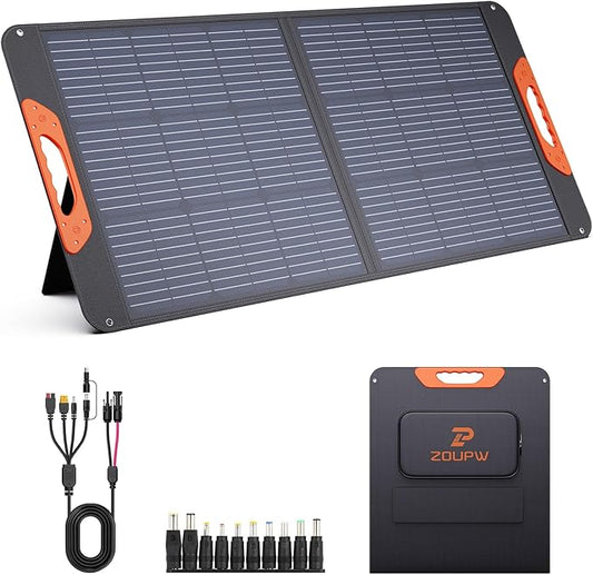100W Portable Solar Panel,Camping Essentials, 20V ETFE Foldable Solar Charger for Power Station,QC3.0 USB-A &Type-C Output,23.5% High Efficiency IP67 Waterproof for Camping RV Hurricane