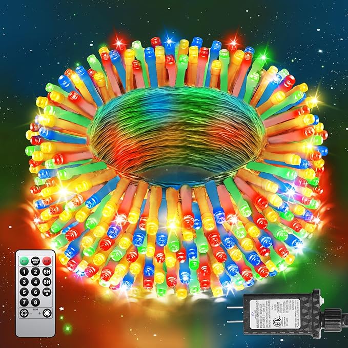 125FT 380LED Christmas Lights, Extra Long Outdoor String Lights Waterproof, Timer & Memory, 8 Modes Dimmable Plug in Fairy for Classroom Decor Outside Tree Wedding Patry Multicolor