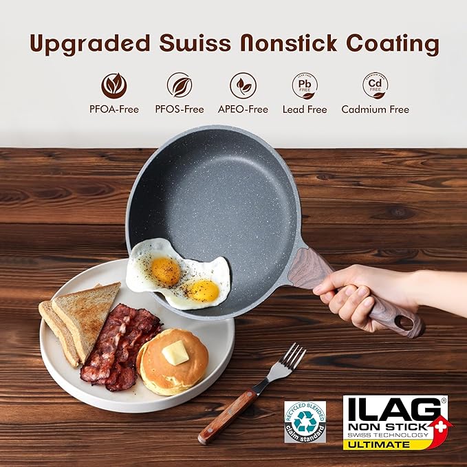 SENSARTE Nonstick Frying Pan Skillets, Swiss Granite Coating Omelette Pans, Healthy Cookware Chef's Pan, Free of Intentionally Added PFOA (9.5+11+12.5 Inch)