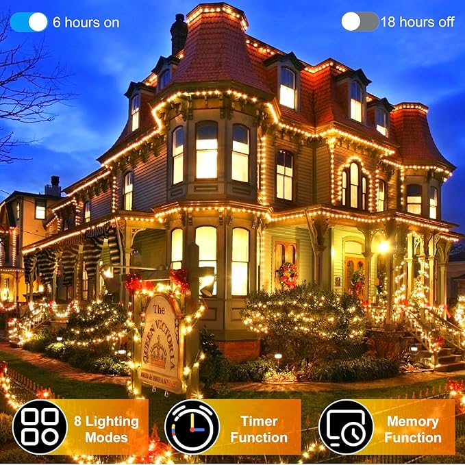 750 LED 256FT Christmas String Lights Outdoor, Christmas Light with 8 Lighting Modes& Timer & Memory, Plug in Outdoor Waterproof Clear Wire Twinkle Light for for Xmas Yard Tree Party Decor Warm White