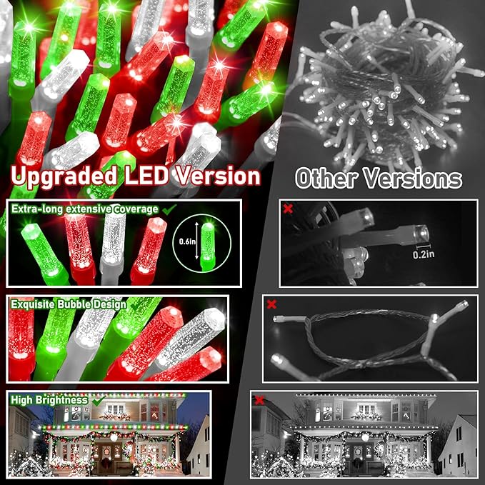 XURISEN Upgraded 561FT 1400 LED Christmas Lights Outdoor, Super Long String Lights 8 Modes & Memory Timer Plug in Fairy Lights for Home Xmas Tree Party Wedding Decor -Red and Green and White
