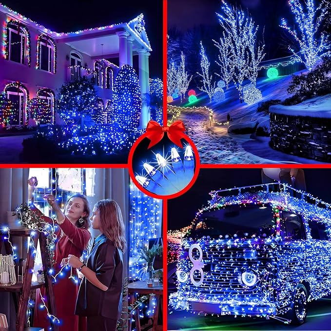1500 LED 470FT Christmas String Lights Outdoor, 12 Pro Modes and Timer Memory & Brightness, Plug in Waterproof Clear Wire Twinkle Light for for Xmas Yard Tree Wedding Party Decor (Blue)
