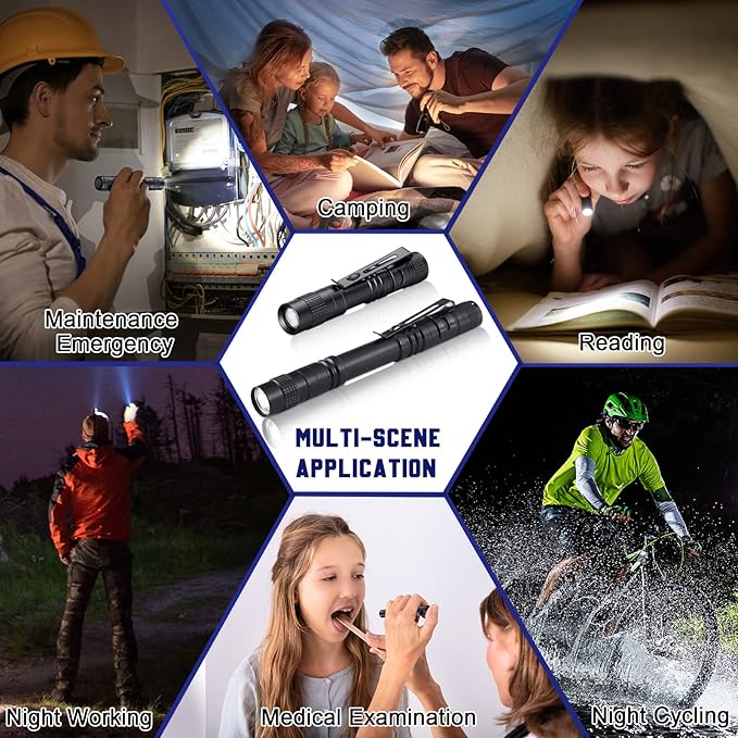 Zhehao 30 Pcs Mini Led Flashlight Bright Aluminum Penlight Flashlights with Clip Small Water Resistant Pocket Flash Light for Night Reading Emergency Hurricane(White Light, 3.5 inch, 5.2 inch)