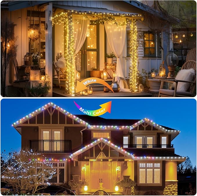 128FT 300 LED Christmas String Lights, Color Changing String Lights, Outdoor Waterproof Twinkle Lights, 11 Lighting Modes, Timing, Christmas Decoration-Multicolor to Warm White