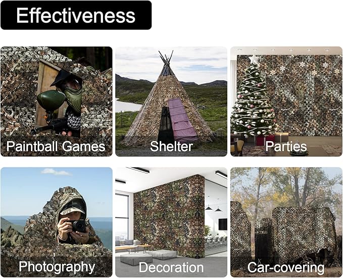 LOOGU Custom Woodland Camo Netting Camping Military Hunting Camouflage Net 6.5 x 10ft, 6.5 x 26ft, 10 x 10ft, 10 x 13ft, 10 x 16.5ft, 13 x 16.5ft, 16.5 x 20ft, 20 x 20ft