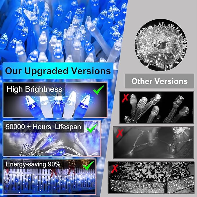 612 LED 60FT Icicle Christmas Lights - 136 Drops Waterproof 12 Modes Memory Timer, Outdoor Hanging Roof Lights for Eaves Gutter Xmas Tree Holiday Decorations Blue & White