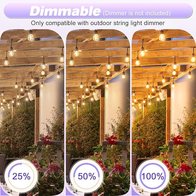 S14 Bulbs for Outdoor String Lights, 15 Count Shatterproof 1W E26 LED Replacement Bulb, Waterproof Outdoor Light Bulbs for Patio Light, Warm White 2200K, Dimmable