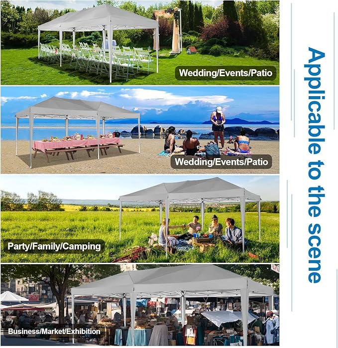 COBIZI 10x20 Pop Up Canopy Tent with 6 Sidewalls Easy Pop Up Tent 10x20 Waterproof Commercial Instant Shelter UPF 50+ Portable Gazebo Wedding Tents for Parties Carport Vender Events, Gray