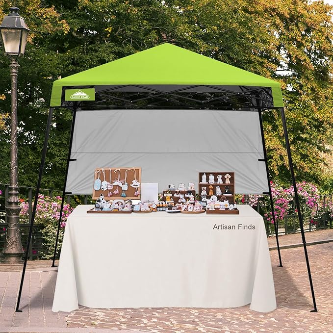 EAGLE PEAK 8x8 Pop Up Canopy Tent with Sidewall, Compact, Portable Slant Leg Instant Sun Shelter for Beach, Sports, & Camping, 8x8 Base 6x6 Top, Green
