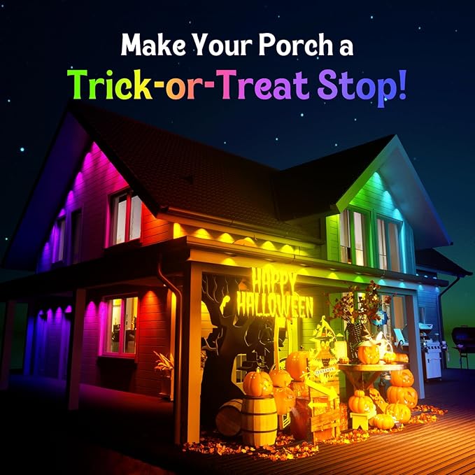 HUTAKUZE Permanent Outdoor Lights, 100FT RGB Smart Eaves Lights, IP67 Waterproof LED Outdoor Strip for House, Music Sync, APP/Remote Control, 16 Million Colors