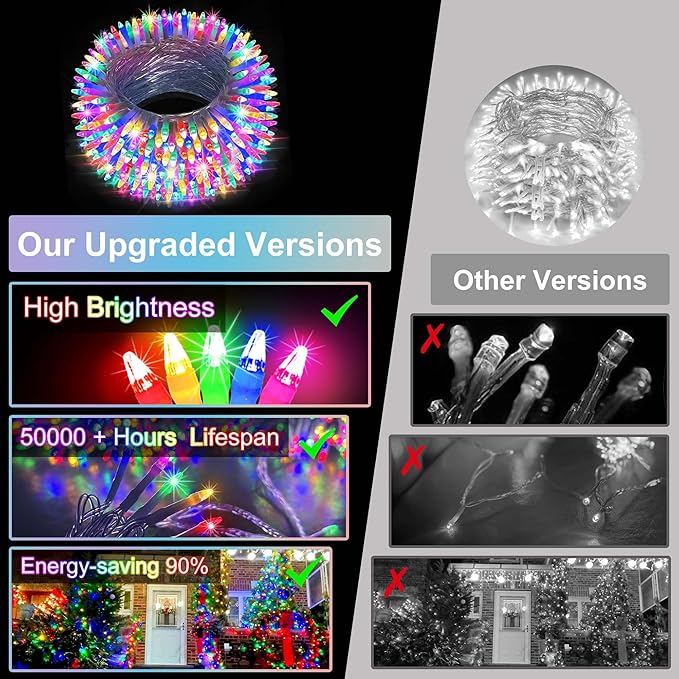 509FT Extra Long Christmas Lights, 1350 LED Christmas String Lights with 8 Modes & Timer Memory Function Waterproof Christmas Decorations for Xmas Yard Tree Party Home Garden Holiday Multicolor
