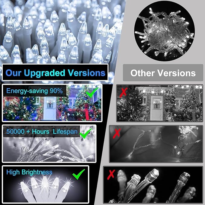 1500 LED 470FT Christmas String Lights Outdoor, 12 Pro Modes and Timer Memory & Brightness, Plug in Waterproof Clear Wire Twinkle Light for for Xmas Yard Tree Wedding Party Decor (Cool White)
