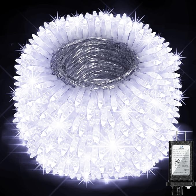 750 LED 256FT Christmas String Lights Outdoor, Christmas Light with 8 Lighting Modes& Timer & Memory, Plug in Outdoor Waterproof Clear Wire Twinkle Light for for Xmas Yard Tree Party Decor Cool White