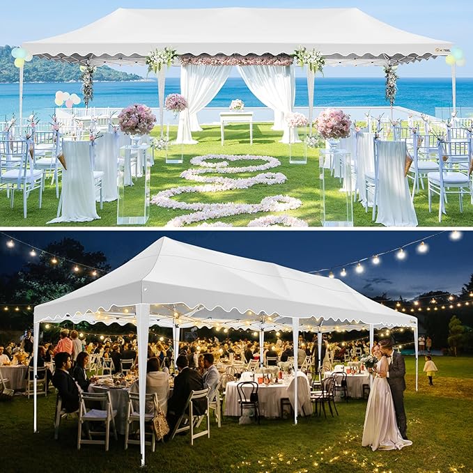 HOTEEL 10x30 Pop Up Canopy with 8 Sidewalls, UV 50+ and Waterproof Party Tent 10×30, Thickened Frame, Large Space Easy Pop Up Canopy, Outdoor Tent for Weddings, Beaches, Parties, Patio (White)