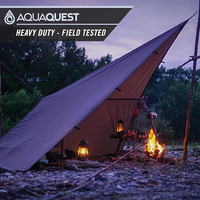 AquaQuest Defender Tarp – 100% Waterproof (20,000mm) Heavy-Duty Shelter for Camping, Bushcraft, Survival, Hammock, Basecamp, Hunting, Hiking & All-Season Use – 30 Options Available: 5 Sizes & 6 Colors