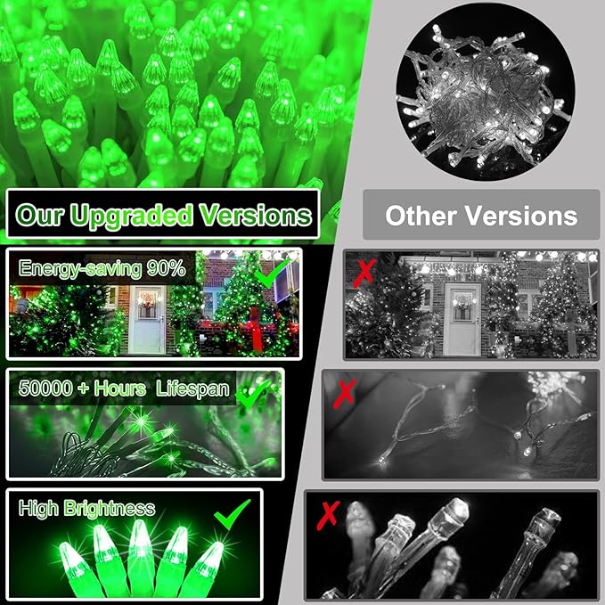 1500 LED 502FT Christmas String Lights Outdoor, Christmas Light with 8 Lighting Modes& Timer & Memory, Plug in Outdoor Waterproof Clear Wire Twinkle Light for for Xmas Yard Tree Party Decor Green