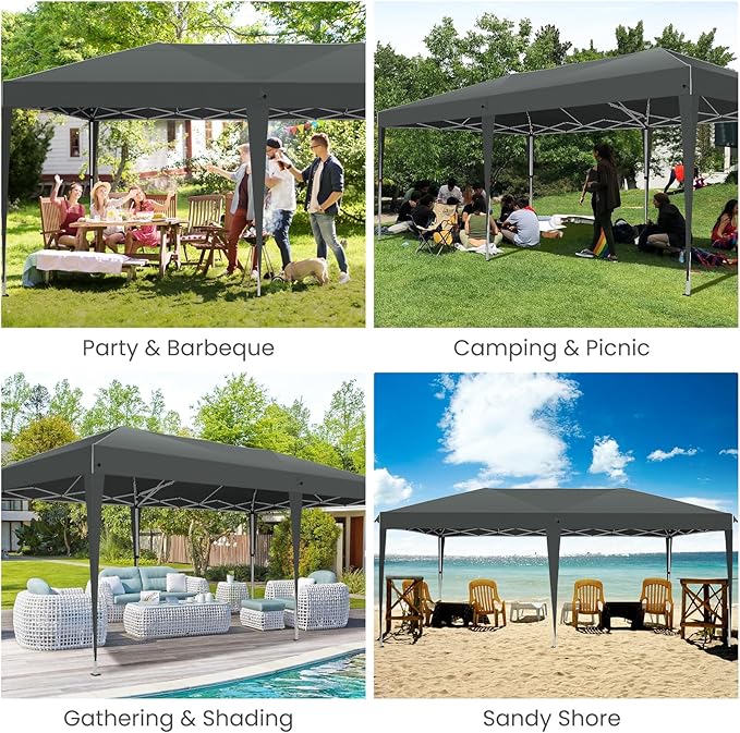 HOTEEL 10x20 Pop Up Canopy with 6 Sidewalls,One-Push Setup Canopy Tent with 8 Windbreak Poles,Waterproof Shade 10x20,Outdoor Canopies for Parties,Weddings,Camping,Patios (Grey)
