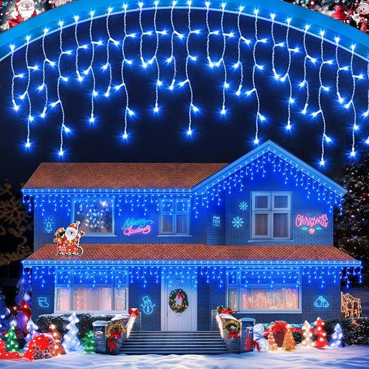 972 LED106 FT Christmas Lights Outdoor, Plug in Waterproof Christmas Lights,Connectable 8 Modes Hanging Fairy Lights for Patio Window Holiday Wedding Party Pathway Indoor Decorations Blue