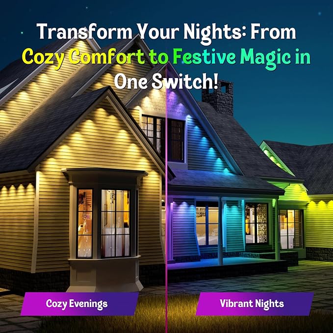 ISOPHO Permanent Outdoor Lights, RGB Smart String Light with 75 Scene Modes, Eaves LED Lights 50ft, Waterproof IP67, Suitable for All Holidays, Parties, Halloween, Christmas, App and Remote Control
