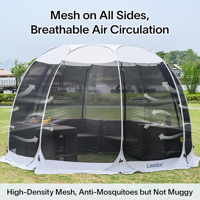 LEEDOR Pop Up Screen House, 6-10-15 Person Outdoor Screen Tent，Camping Screen Room with Carry Bag, Screened Gazebo with Mosquito Netting, Instant UV Resistant Sun Shelter for Garden, Patio, Backyard