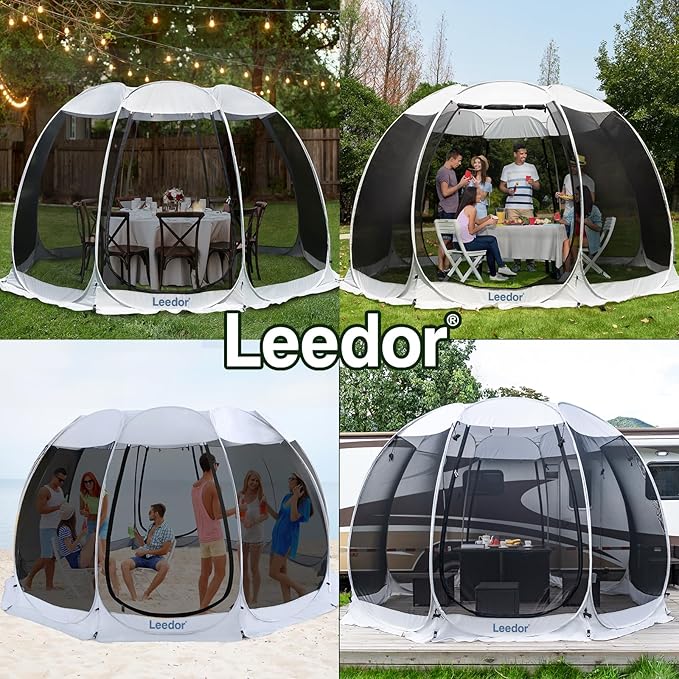 LEEDOR Pop Up Screen House, 6-10-15 Person Outdoor Screen Tent，Camping Screen Room with Carry Bag, Screened Gazebo with Mosquito Netting, Instant UV Resistant Sun Shelter for Garden, Patio, Backyard