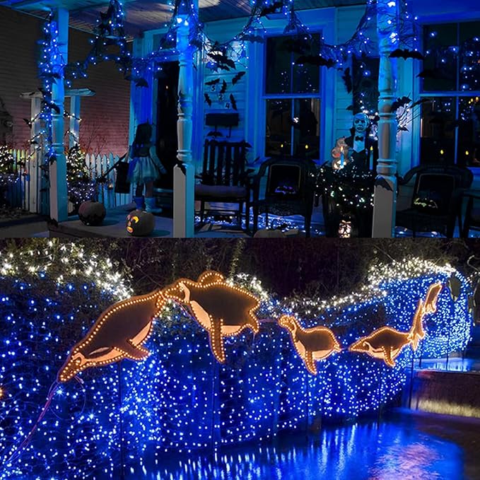 75.8 FT 200 LED Blue Christmas String Lights Outdoor & Indoor, Timer & Memory Function & 8 Modes, Extendable Ultra Bright Green Wire Mini Twinkle Lights for Xmas Tree Patio Holiday Party Garden Decor