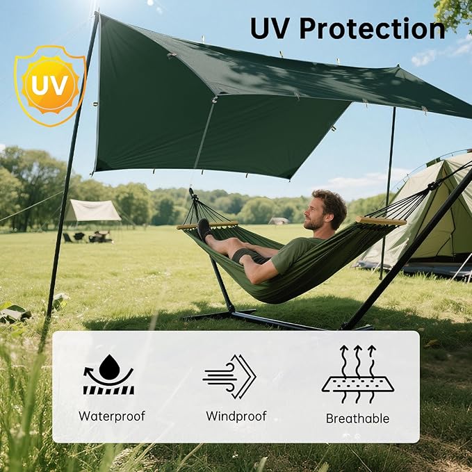 FREE SOLDIER Camping Tarp Waterproof Portable Multifunctional Outdoor Traveling Awning Backpacking Shelter Rain Tarp (Lake Green 10×10.5ft)