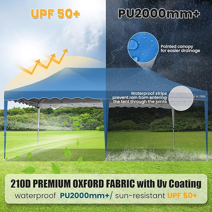 HOTEEL 10×20 Pop Up Canopy, Canopy Tent UV 50+ and Waterproof, Thickened Frame, Large Space Easy Pop Up Canopy, Outdoor Canopy for Weddings, Beaches, Parties, Patio (Blue)